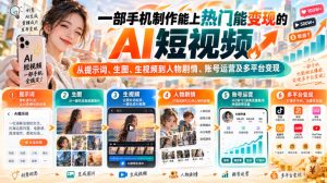 【无水印】一部手机制作能上热门能变现的AI短视频，从提示词、生图、生视频到人物剧情、账号运营及多平台变现-KJ分享