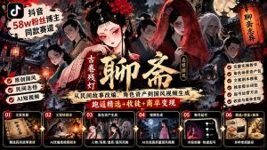 抖音58w粉丝博主同款赛道古卷残灯聊斋：从民间故事改编、角色资产到国风视频生成，跑通精选+收徒+商单变现-KJ分享