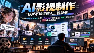 【无水印】AI影视制作-你所不知道的人工智能课,掌握Midjourney绘图、Runway视频生成、GPT脚本创作与剪映成片全流程-KJ分享