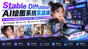 【无水印】Stable Diffusion AI绘图系统实战课：从WebUI基础到ComfyUI工作流，掌握商业设计与高效出图-KJ分享