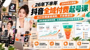 26年下半年抖音全域付费起号课26年9月26更新，主打拉爆基础消耗，不依赖追投，真实直播间案例拆解，从投流到成交完整闭环教学-KJ分享