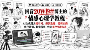 抖音20W粉丝博主静候心声的情感心理学教程，AI生成图文提示词、爆款选题、剪辑实操，伙伴计划、橱窗带货、收徒多种变现方式-KJ分享