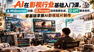【无水印】AI在影视行业基础入门课，Midjourney绘图、Runway动态视频生成、GPT脚本创作，零基础掌握AI影视短片制作-KJ分享