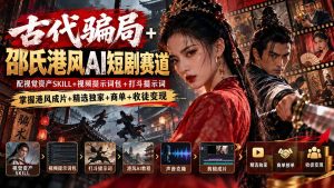 古代骗局+邵氏港风AI短剧赛道：配视觉资产SKILL+视频提示词包+打斗提示词，掌握港风成片+精选独家+商单+收徒变现-KJ分享