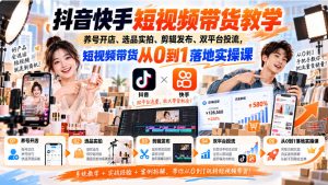 抖音快手短视频带货教学｜养号开店、选品实拍、剪辑发布、双平台投流，短视频带货从0到1落地实操课-KJ分享