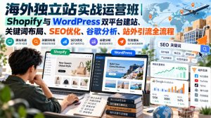 海外独立站实战运营班|Shopify与WordPress双平台建站、关键词布局、SEO优化、谷歌分析、站外引流全流程-KJ分享