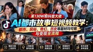 某130W粉抖音大佬AI都市故事短视频教学：都市、民俗、奇幻、历史等题材均可做与变现全流程-KJ分享