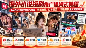 海外小说短剧推广保姆式教程|ReelShort等平台CPS分成,剪辑去重、口令引流、对标爆款全流程变现课-KJ分享