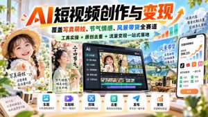 AI短视频创作与变现，覆盖写真萌娃、节气情感、风景带货全赛道，工具实操+原创去重+流量变现一站式落地-KJ分享
