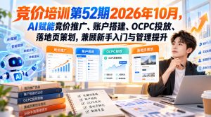 【无水印】竞价培训第52期2026年10月，AI赋能竞价推广、账户搭建、OCPC投放、落地页策划，兼顾新手入门与管理提升-KJ分享
