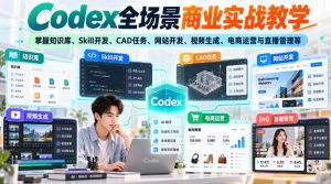 【无水印】Codex全场景商业实战教学,掌握知识库、Skill开发、CAD任务、网站开发、视频生成、电商运营与直播管理等-KJ分享