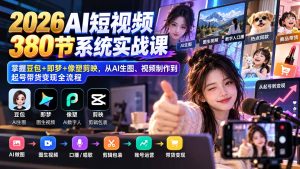【无水印】2026AI短视频380节系统实战课：掌握豆包+即梦+像塑剪映，从AI生图、视频制作到起号带货变现全流程-KJ分享