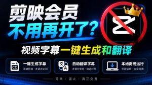 剪映会员不用再开了？视频字幕一键生成加翻译，本地离线运行，完全免费，超快速高精度，字幕大师-KJ分享