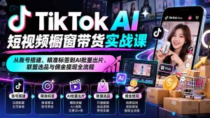 TikTok AI短视频橱窗带货实战课:从账号搭建、精准标签到AI批量出片、联盟选品与佣金提现全流程-KJ分享