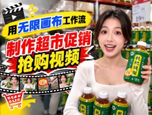 无限画布超市促销抢购视频工作流，一键产出TikTok抖音带货短视频-KJ分享