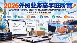 2026外贸业务高手进阶营，从客户定位谷歌搜客、询盘谈判、样品跟进到老客户维护等全流程，助力业务拿下更多海外订单-KJ分享