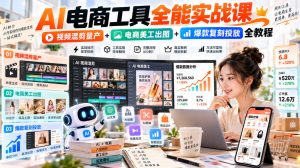 AI电商工具全能实战教学，视频混剪量产+电商美工出图+爆款复刻投放全教程​-KJ分享