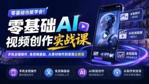 零基础AI视频创作实战课｜手机全程操作、免剪辑基础、从素材制作到变现全教程​-KJ分享