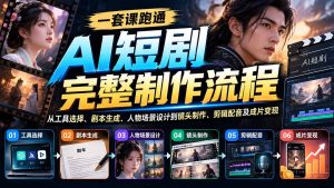 一套课跑通AI短剧完整制作流程：从工具选择、剧本生成、人物场景设计到镜头制作、剪辑配音及成片变现-KJ分享
