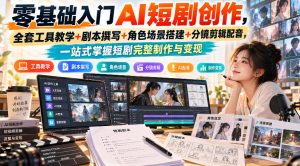 零基础入门AI短剧创作，全套工具教学+剧本撰写+角色场景搭建+分镜剪辑配音，一站式掌握短剧完整制作与变现-KJ分享