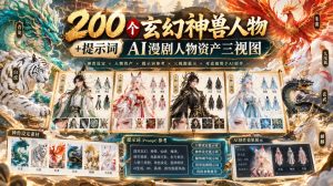 200个玄幻神兽人物+提示词ai漫剧人物资产三视图-KJ分享