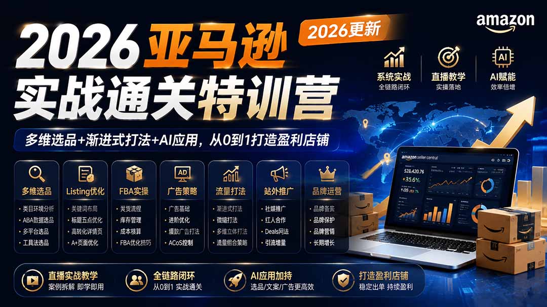 2026亚马逊实战通关特训营-更新1001，多维选品+渐进式打法+AI应用，从0到1打造盈利店铺-KJ分享