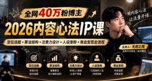 【无水印】全网40W粉博主的2026内容心法IP课,定位选题+算法结构+注意力设计+人设涨粉+商业变现全流程-KJ分享