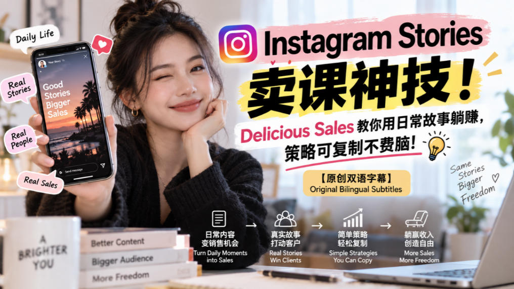 Instagram Stories卖课神技！Delicious Sales教你用日常故事躺賺，策略可复制不费脑！【原创双语字幕】-KJ分享