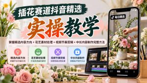 插花赛道抖音精选实操教学：掌握精选内容方向+花艺素材处理+视频节奏剪辑+中长内容制作完整方法-KJ分享