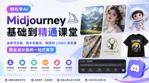 轻松学AI Midjourney基础到精通课堂，从账号注册、指令关键词，到面料LOGO角色等商业设计案例一站式教学-KJ分享