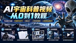 AI宇宙科普视频从0到1教程｜外星题材选题+文案原创改写+分镜设计+人物场景提取+AI视频批量制作-KJ分享