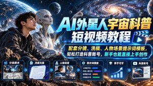 AI外星人宇宙科普短视频教程，配套分镜、洗稿、人物场景提示词模板，轻松打造科普账号，新手也能直接上手创作-KJ分享