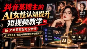 抖音某博主的Ai女性认知提升短视频教学，文案剪辑起号全教学，解锁商单+收徒+伙伴计划多种变现方式-KJ分享