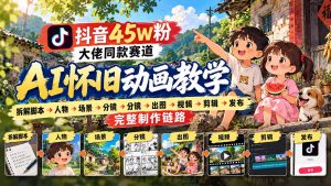 抖音45W粉大佬同款赛道AI怀旧动画教学：拆解脚本→人物→场景→分镜→出图→视频→剪辑→发布完整制作链路-KJ分享