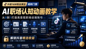抖音16W粉丝博主规则门禁的AI职场认知动画教学,从赛道定位、账号包装,到文案创作、配音定制、AI成片,解锁抖音精选收益-KJ分享