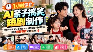 1小时学会AI亲子搞笑短剧制作:爆款账号拆解+剧情脚本+人物互动+拍摄剪辑,跑通涨粉带货完整链路-KJ分享