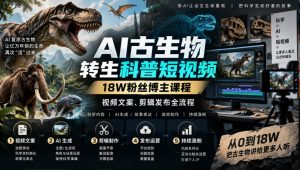 AI古生物转生科普短视频，18W粉丝博主课程，视频文案、剪辑发布全流程-KJ分享