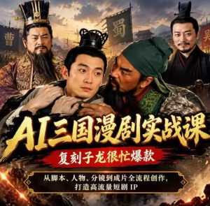 抖音14W粉博主同款AI三国漫剧实战课，复刻子龙很忙爆款，从脚本、人物、分镜到成片全流程创作，打造高流量短剧IP-KJ分享