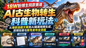 18W粉博主同款赛道-AI古生物转生科普新玩法：从爆款选题文案到AI画面视频生成、剪辑包装与账号发布全流程-KJ分享