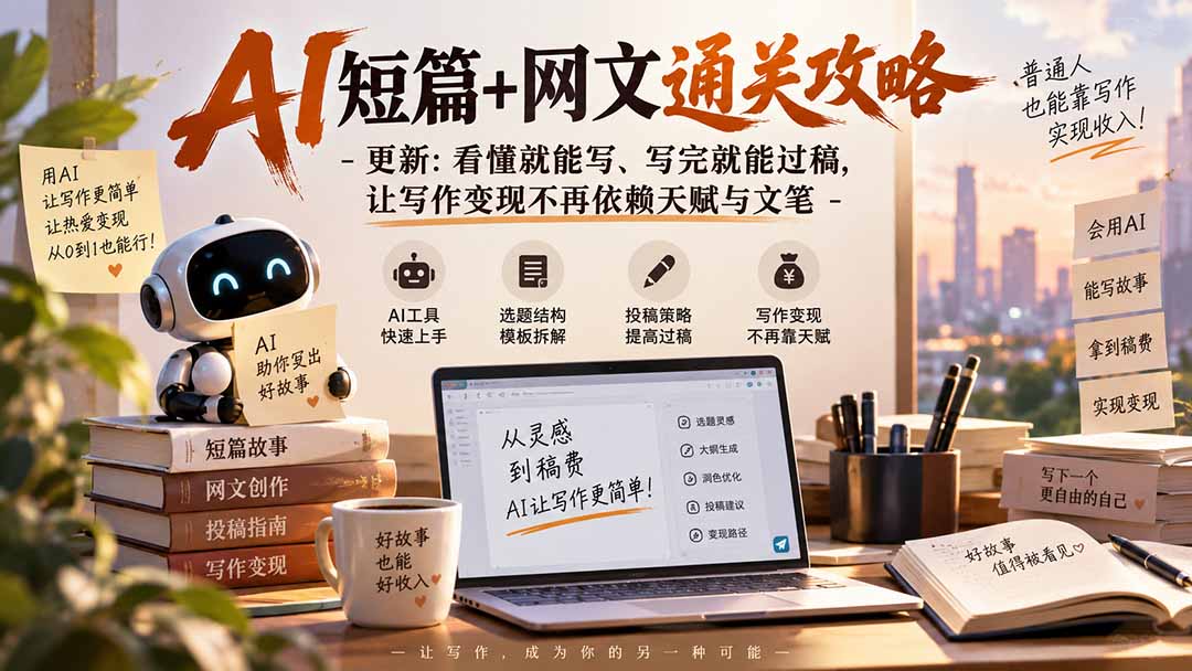 AI短篇+网文通关攻略-更新1009：看懂就能写、写完就能过稿，让写作变现不再依赖天赋与文笔-KJ分享
