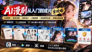 AI漫剧从入门到成片全攻略：小说授权→剧本改编→角色设计→分镜运镜→豆包即梦生成→剪辑合规实操-KJ分享