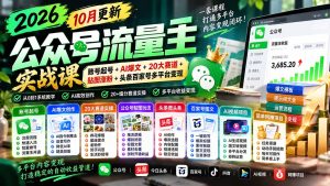 2026公众号流量主实战课-10月更新：账号起号+AI爆文+20大赛道+贴图涨粉+头条百家号多平台变现-KJ分享