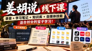 姜胡说线下课录音＋学习笔记＋知识库＋自媒体技能，​适合创业的宝子学习！-KJ分享