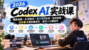 2026Codex AI实战课：爆款选题+AI写剧本+图文视频生成+自动剪辑+100条文案批量创作+数字人口播制作-KJ分享