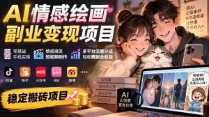 AI情感绘画副业变现项目｜零基础手机实操，情感搞笑短视频制作，多平台流量分成轻松賺副业收益-KJ分享