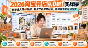 2026淘宝开店从0到1实战课，教普通人用AI做图、轻资产低成本起店，拒绝铺货和盲目囤货-KJ分享