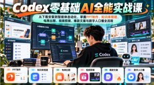 Codex零基础AI全能实战课：从下载安装到智能体自动化，掌握知识库搭建、电商出图、视频剪辑、爆款文案与数字人口播全流程-KJ分享