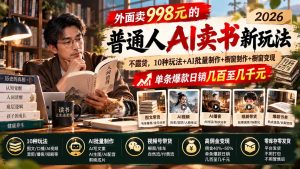 外面卖998元的2026普通人AI卖书新玩法：不露脸、不囤货，10种玩法+AI批量制作+橱窗变现，单条爆款日销几百至几千元-KJ分享