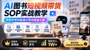 AI图书短视频带货SOP实战教学,手把手带你跑通AI带货掘金之路,高客单高佣金,带货形式多元,轻松月入1W+-KJ分享