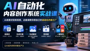 AI自动化内容创作系统实战课,从收素材到剪视频,这套课教你搭自己的自动化内容工厂-KJ分享